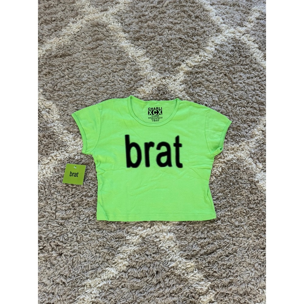 Charli XCX Brat Lime Green Baby Tee Crop Top XL Official Merch NWT